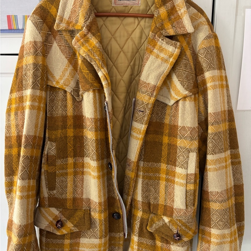 Men's Plaid Western Jacket in Brown and Cream